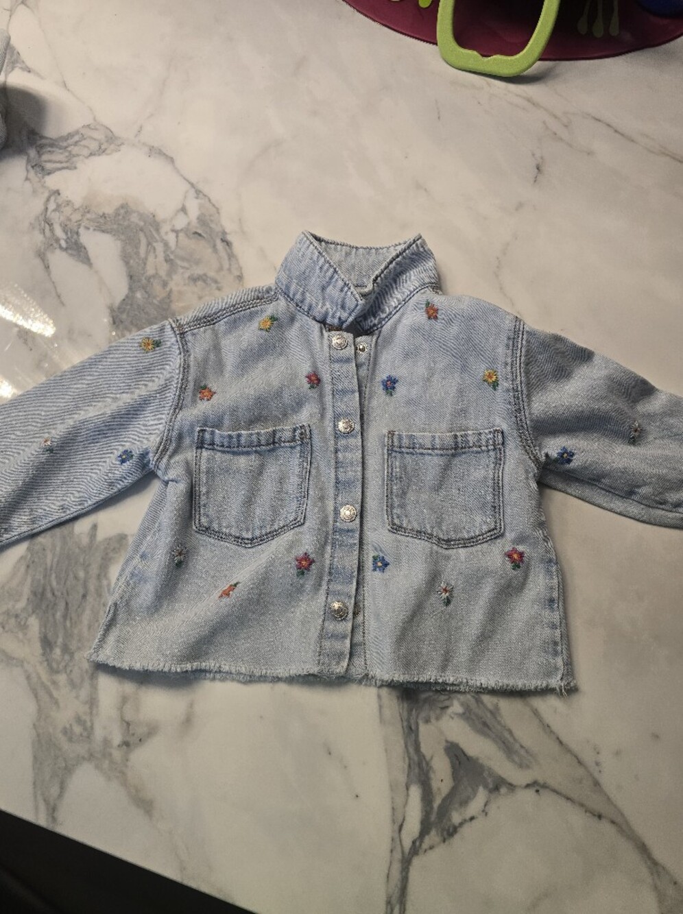 Kids Zara Light Blue Flower Embroidered Denim Jacket